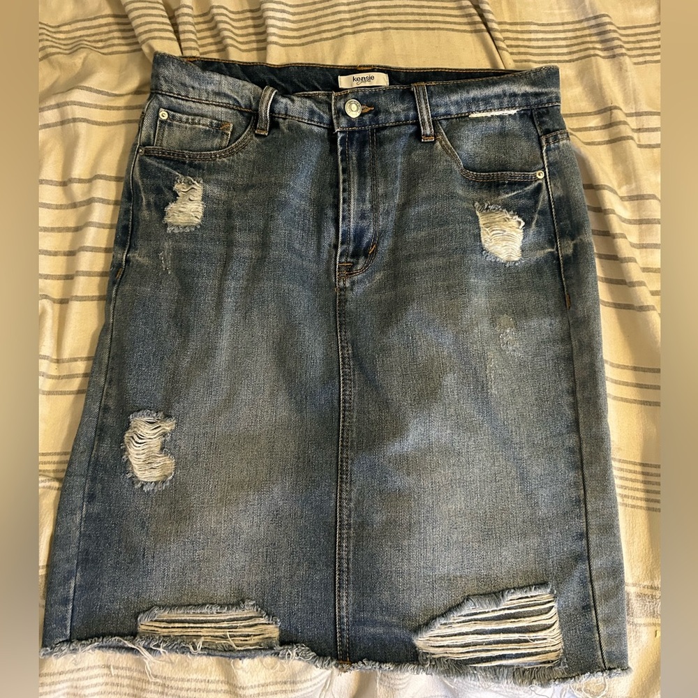 Kenzie midi Denim skirt distressed ripped
